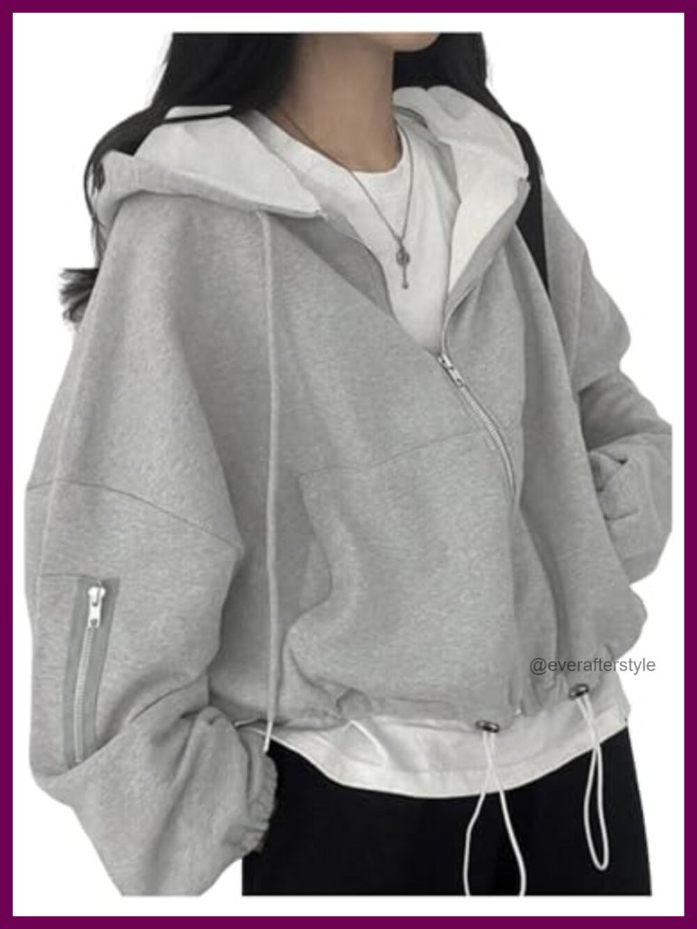 Women's Zip Up Hoodie Oversized Baggy Drop Shoulder Sweatshirt